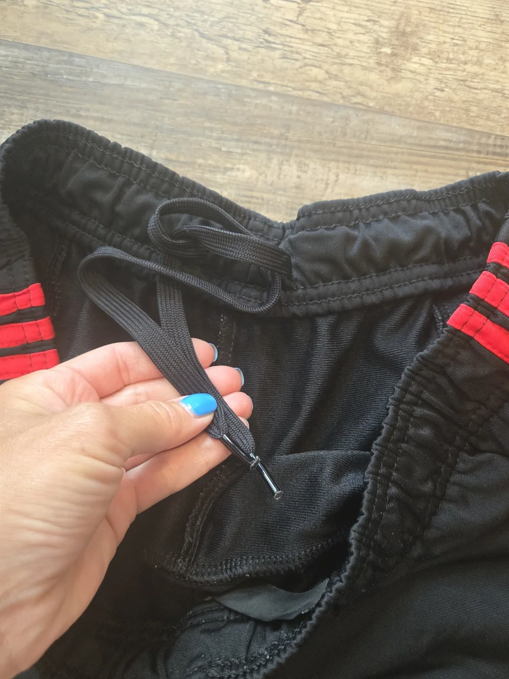 Adidas Men's Large Black Red 3-Stripe Track Pants Open Hem Drawstring Large